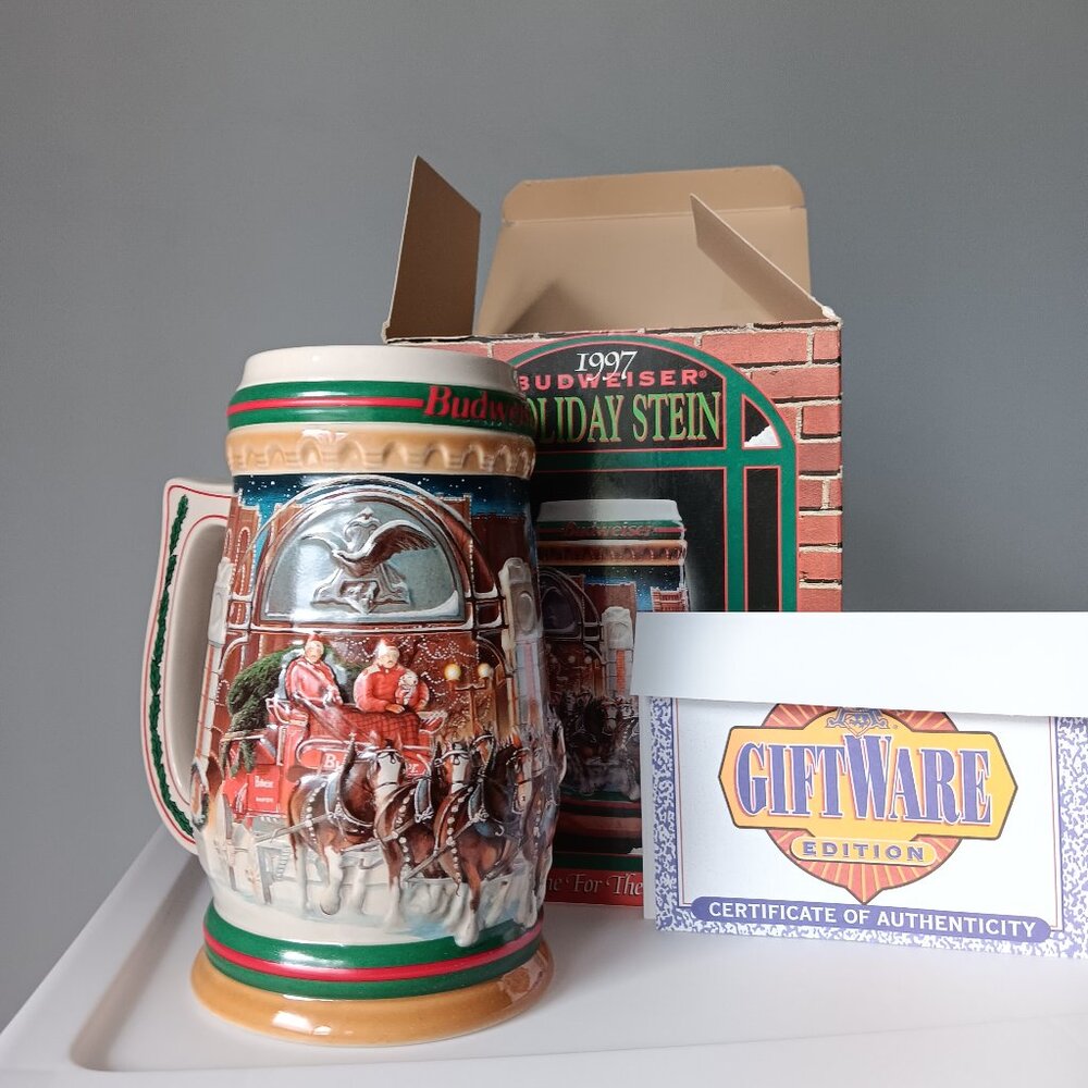 Vintage 1997 Budweiser Holiday Stein Home for the Holidays Boxed Authentic Gift